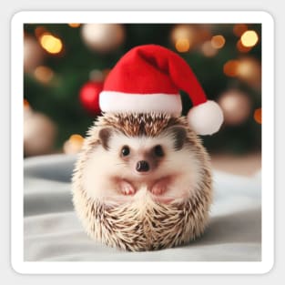 Tiny hedgehog wearing a Santa hat Sticker